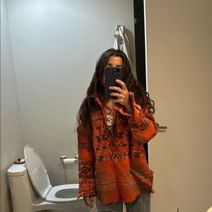 Free People Orange  Aztec Patterned Sweater